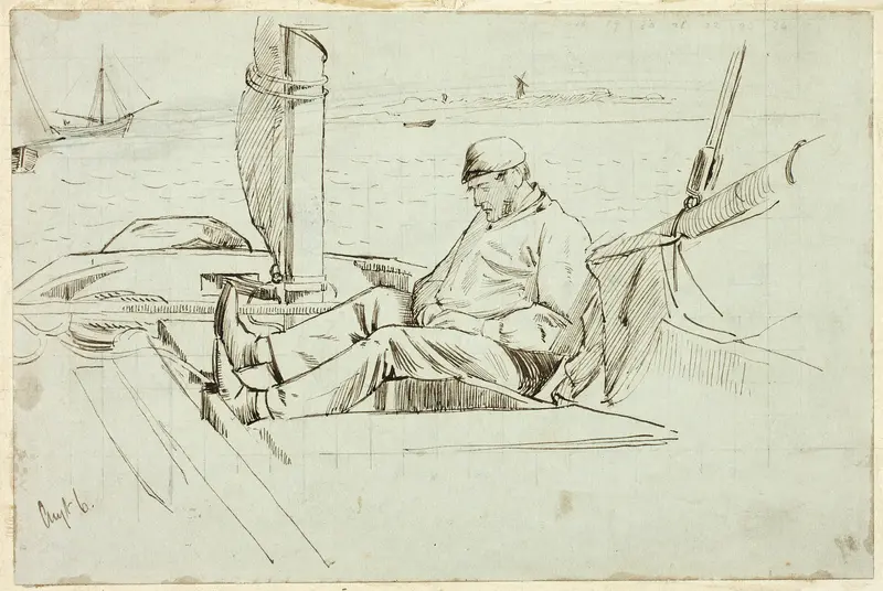 Man Seated in a Sailboat Wall Art by Henry Stacy Marks - High-Resolution Digital Print