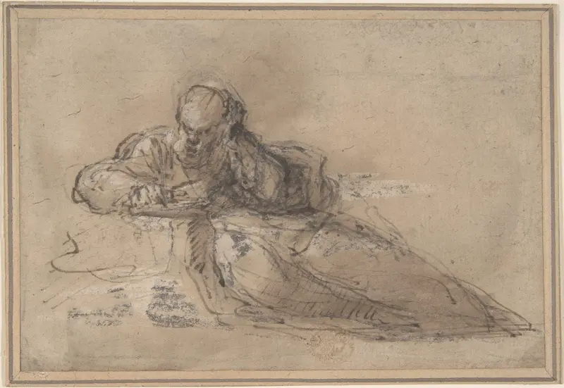 Man Seated on the Ground, Writing Wall Art by Anonymous, Italian, Roman-Bolognese, 17th century - High-Resolution Digital Print