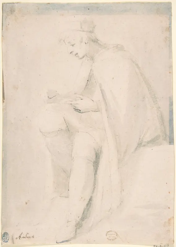 Man Seated, Writing on His Knee Wall Art by Anonymous, Italian, 16th century - High-Resolution Digital Print