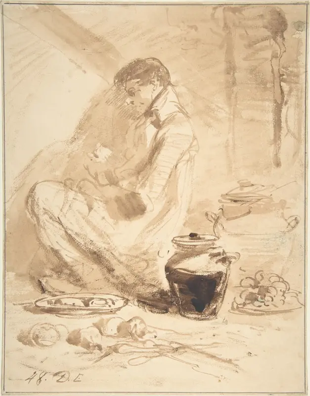 Man Sitting on the Ground with Jars and Food
