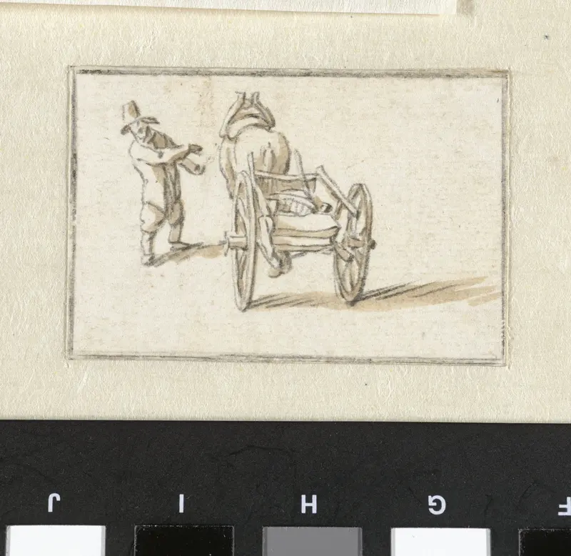 Man staand naast een paard met wagen Wall Art by Herman Saftleven - High-Resolution Digital Print