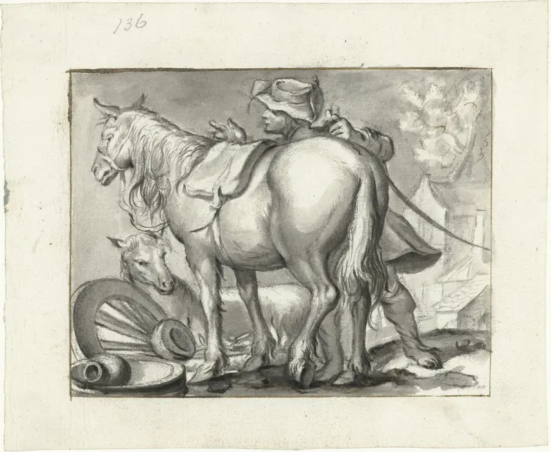 Man staand naast twee paarden Wall Art by Moses ter Borch - High-Resolution Digital Print