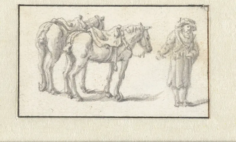 Man staand naast twee paarden Wall Art by Herman Saftleven - High-Resolution Digital Print