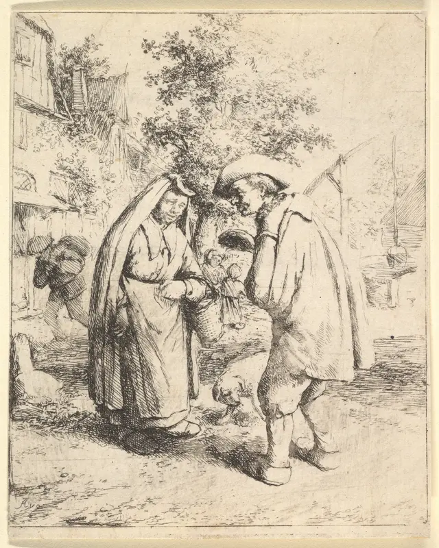 Man Talking to a Woman Wall Art by Adriaen van Ostade - High-Resolution Digital Print