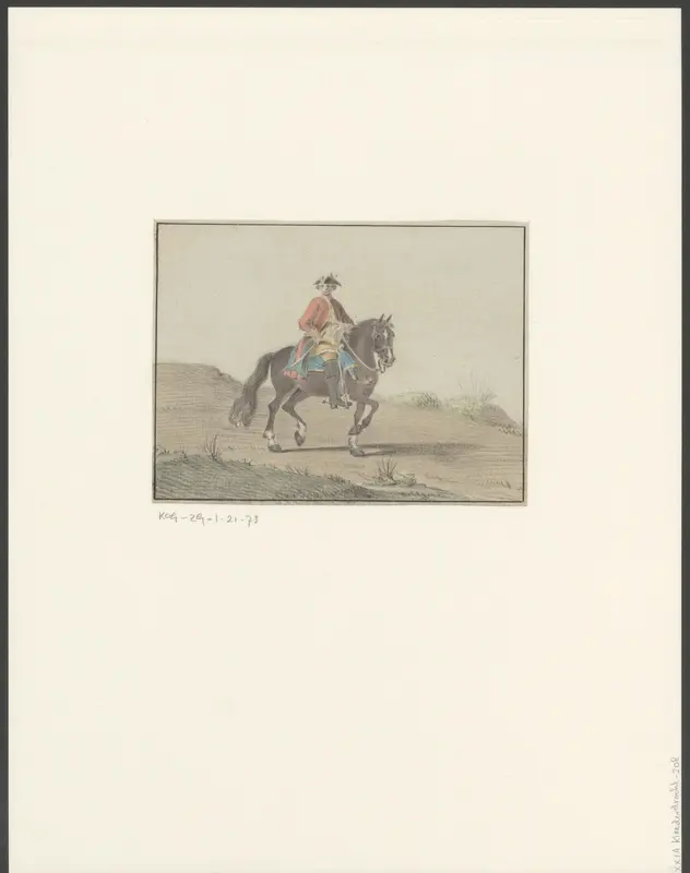 Man te paard in rijkostuum met driekantige steek Wall Art by anonymous - High-Resolution Digital Print