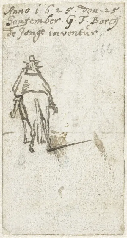 Man te paard, van achteren gezien Wall Art by Unknown - High-Resolution Digital Print