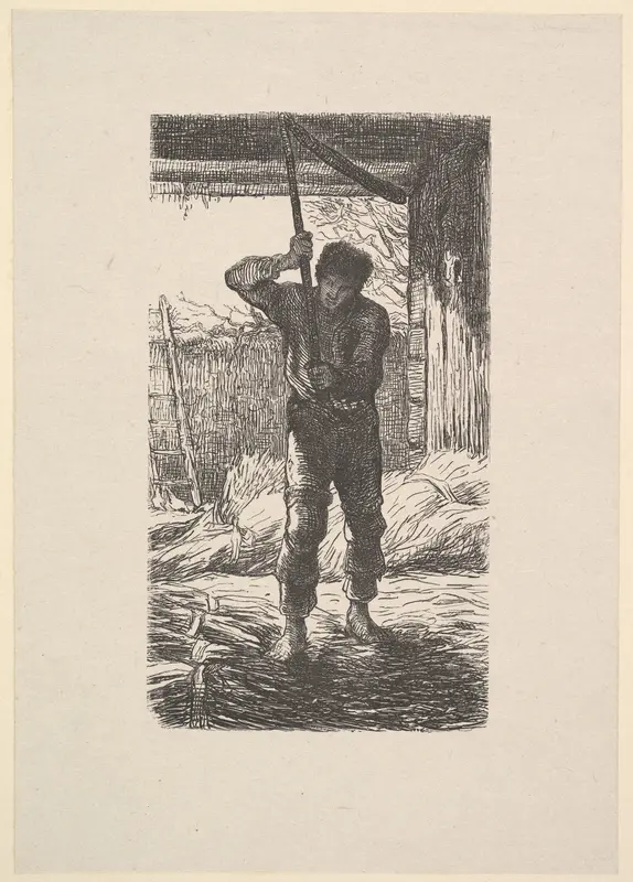Man Threshing Wheat Wall Art by Jean-François Millet - High-Resolution Digital Print