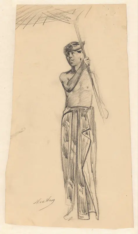 Man uit Nederlands-Indië met pajong (parasol) Wall Art by Unknown - High-Resolution Digital Print