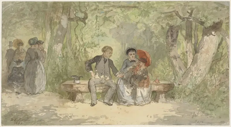 Man, vrouw en kind op een bank in het park Wall Art by Diederik Franciscus Jamin - High-Resolution Digital Print