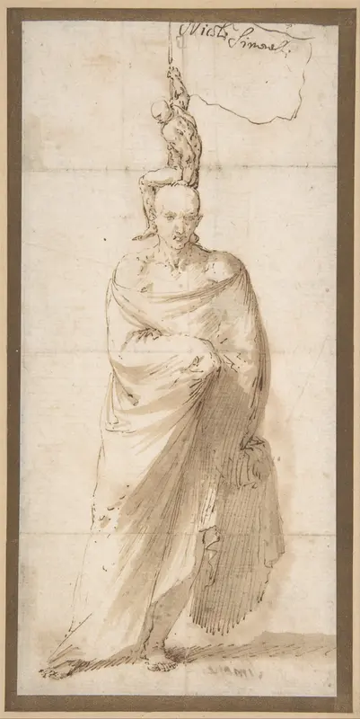 Man Wearing a Large Cloak and a Small Naked Man on His Head Wall Art by Jusepe de Ribera (called Lo Spagnoletto) - High-Resolution Digital Print