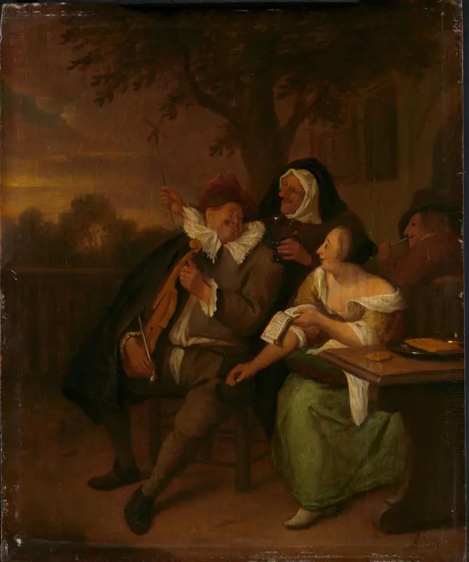 Man with a fiddle in bad company Wall Art by Unknown - High-Resolution Digital Print