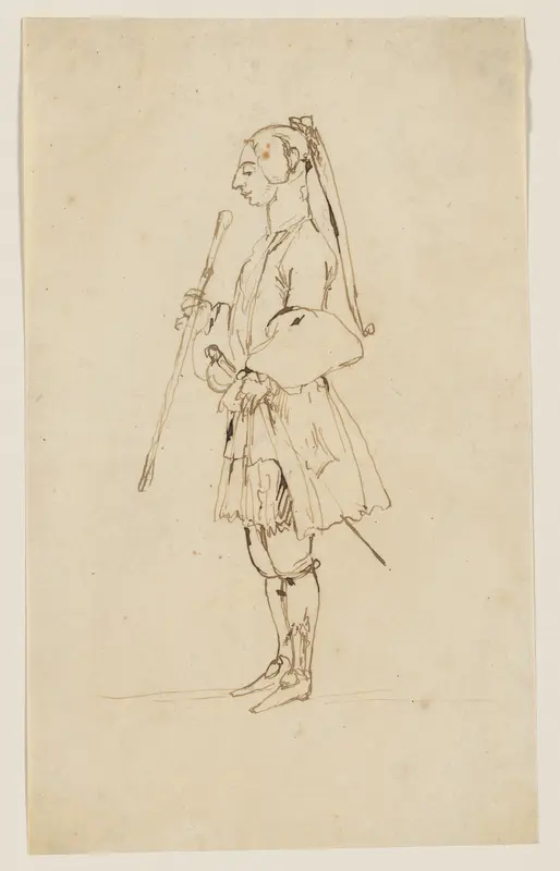 Man with a Long Pigtail and a Stick, Standing in Profile to the Left Wall Art by Anton Maria Zanetti the Elder - High-Resolution Digital Print