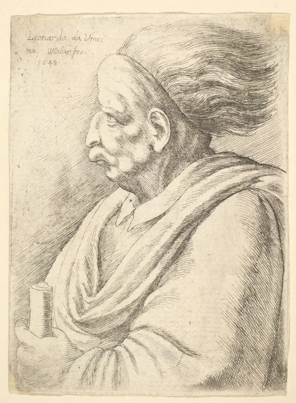 Man with caricatured features and hair streaming behind, in half-length to left Wall Art by Wenceslaus Hollar - High-Resolution Digital Print