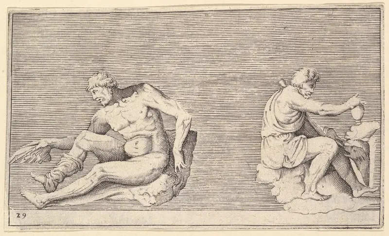 Man with Wing; Man with Vase and Dog, from "Ex Antiquis Cameorum et Gemmae Delineata/ Liber Secundus/et ab Enea Vico Parmen Incis" Wall Art by Anonymous, Italian, 16th century - High-Resolution Digital Print