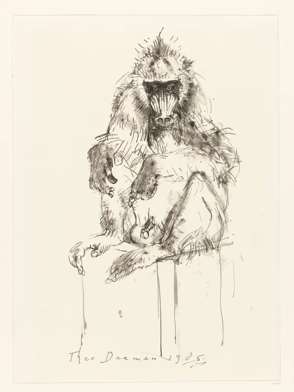 Mandril zittend op een blok Wall Art by Unknown - High-Resolution Digital Print