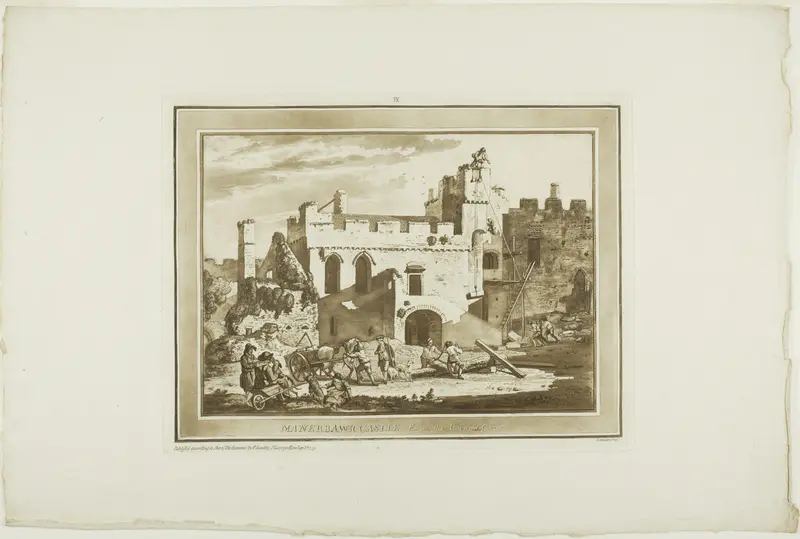 Manerbawr Castle from the Inward Court, plate nine from Twelve Views in South Wales Wall Art by Paul Sandby - High-Resolution Digital Print