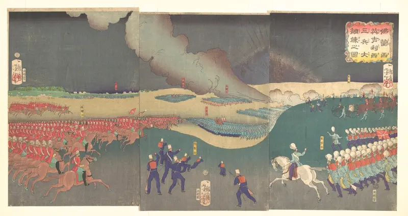 Maneuvers by Three Categories of French and English Soldiers (Furansu Igirisu sanhei ōchōren no zu)