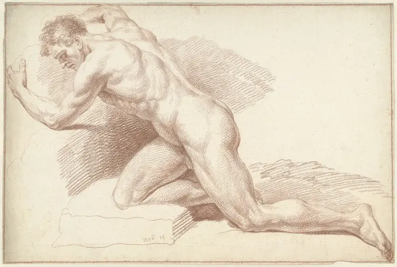 Mannelijk naakt, knielend, naar links Wall Art by Louis Fabritius Dubourg - High-Resolution Digital Print