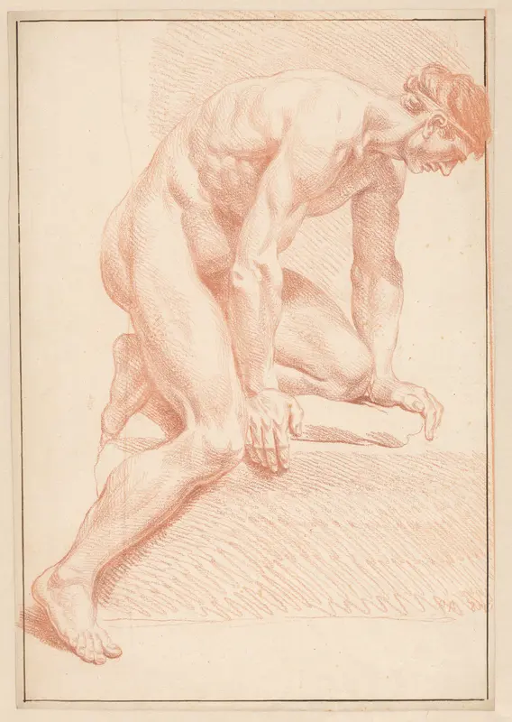 Mannelijk naakt, knielend op één knie, naar rechts Wall Art by Louis Fabritius Dubourg - High-Resolution Digital Print