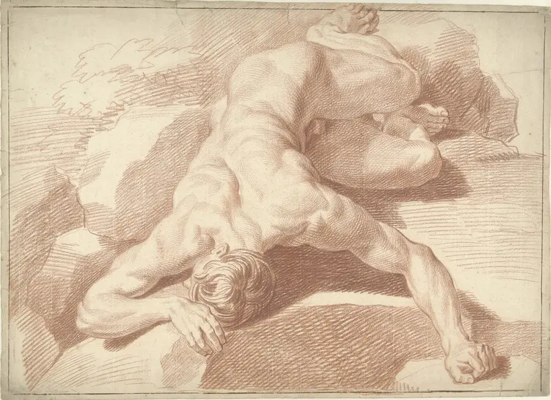 Mannelijk naakt, liggend op de buik, verkort weergegeven Wall Art by Louis Fabritius Dubourg - High-Resolution Digital Print