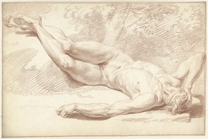 Mannelijk naakt, liggend op de rug, naar rechts Wall Art by Louis Fabritius Dubourg - High-Resolution Digital Print