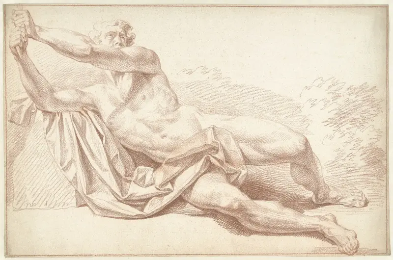 Mannelijk naakt, liggend op de zij, naar links Wall Art by Louis Fabritius Dubourg - High-Resolution Digital Print