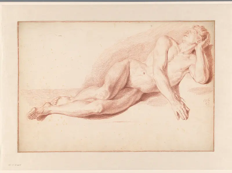 Mannelijk naakt, liggend op de zij, naar rechts Wall Art by Louis Fabritius Dubourg - High-Resolution Digital Print