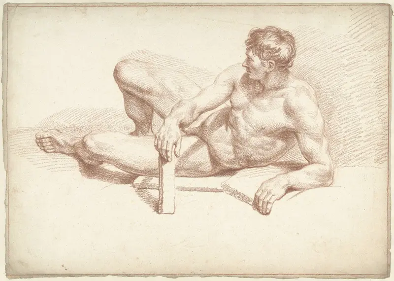 Mannelijk naakt, liggend, steunend op de linkerarm Wall Art by Louis Fabritius Dubourg - High-Resolution Digital Print