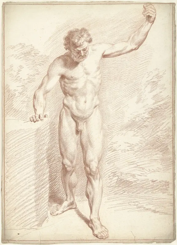 Mannelijk naakt, staand, de linkerarm geheven Wall Art by Louis Fabritius Dubourg - High-Resolution Digital Print