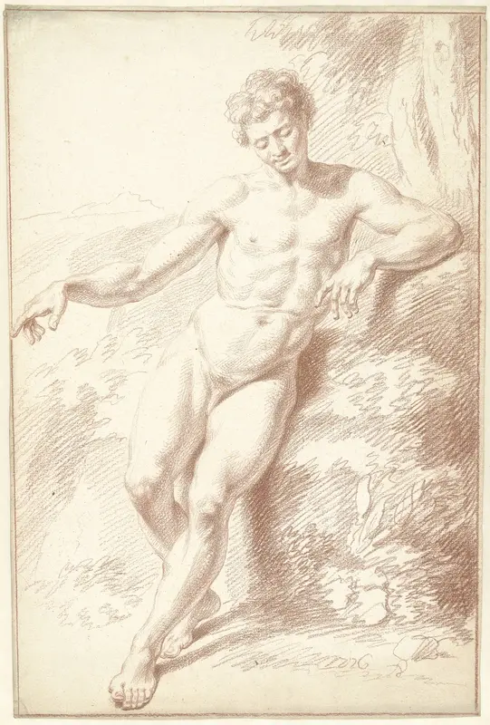 Mannelijk naakt, staand, leunend op de linkerarm Wall Art by Louis Fabritius Dubourg - High-Resolution Digital Print