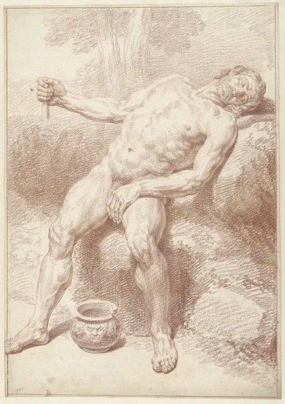 Mannelijk naakt, zittend, achterovergeleund Wall Art by Unknown - High-Resolution Digital Print