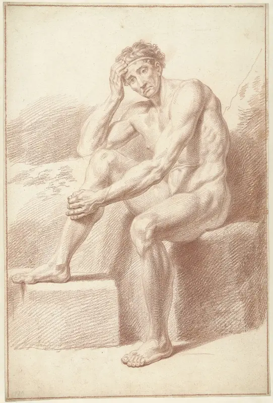 Mannelijk naakt, zittend met opgetrokken knieën Wall Art by Louis Fabritius Dubourg - High-Resolution Digital Print