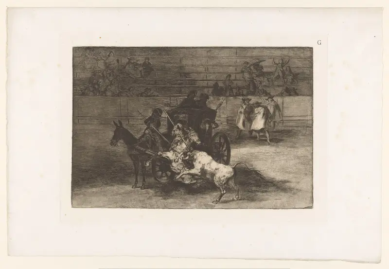 Mannen vallen een stier aan vanaf een rijtuig Wall Art by Francisco de Goya - High-Resolution Digital Print