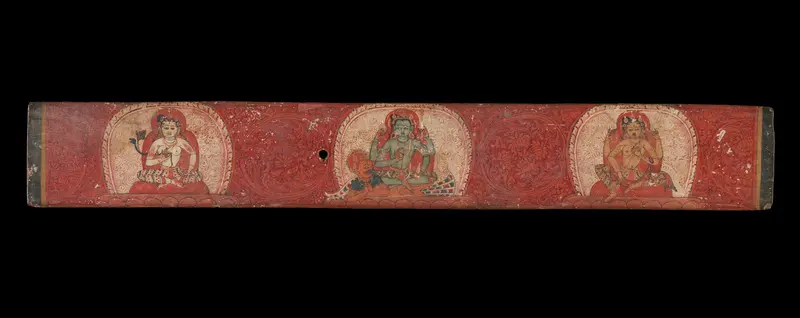 Manuscript Cover with Vishnu Flanked by Lakshmi and Sarasvati Wall Art by Unknown - High-Resolution Digital Print