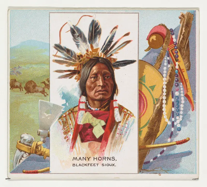 Many Horns, Blackfeet Sioux, from the American Indian Chiefs series (N36) for Allen & Ginter Cigarettes Wall Art by Allen & Ginter - High-Resolution Digital Print