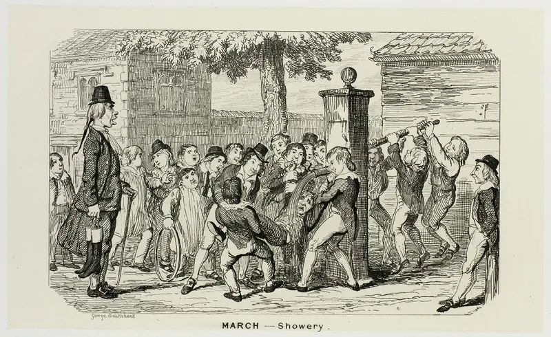 March - Showery from George Cruikshank's Steel Etchings to The Comic Almanacks: 1835-1853 Wall Art by George Cruikshank - High-Resolution Digital Print