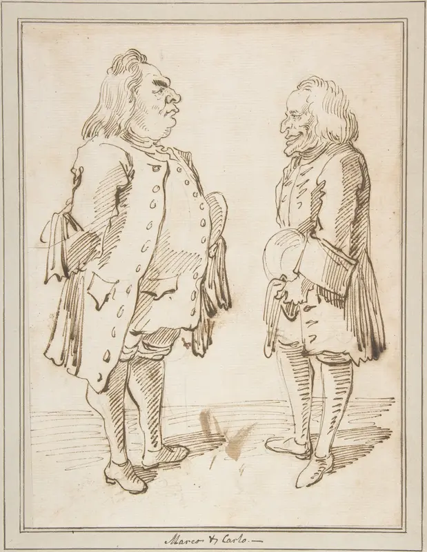 Marco and Carlo: Caricature of Two Men Standing Face to Face Wall Art by Pier Leone Ghezzi - High-Resolution Digital Print