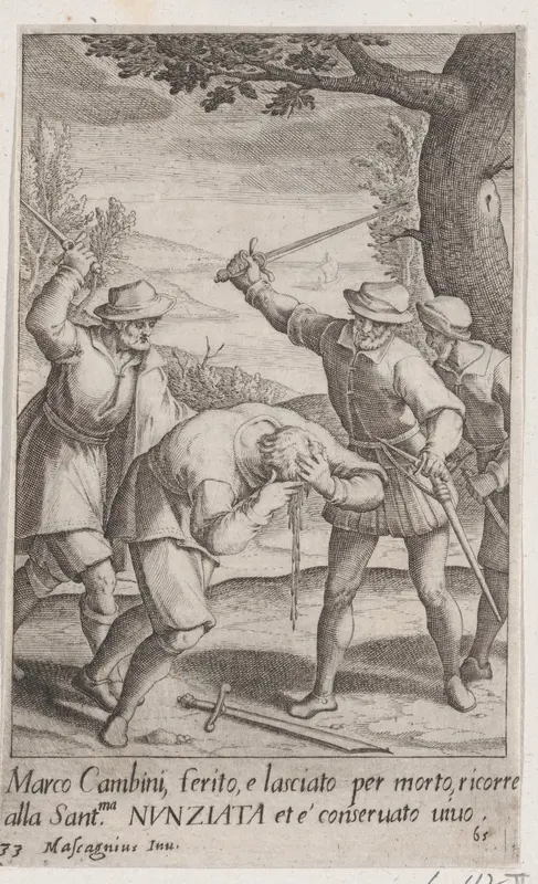 Marco Cambini, from Scelta d'Alcuni Miracoli e Grazie della Santissima Nunziata di Firenze (Selection of Some Miracles and Graces that Occurred in the Church of the Annunziata in Florence) Wall Art by Jacques Callot - High-Resolution Digital Print