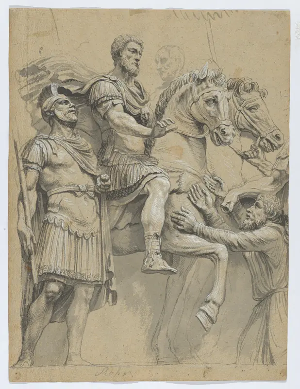 Marcus Aurelius on Horseback (recto); Study of an Antique Vase (verso) Wall Art by Anonymous, German, 17th century - High-Resolution Digital Print
