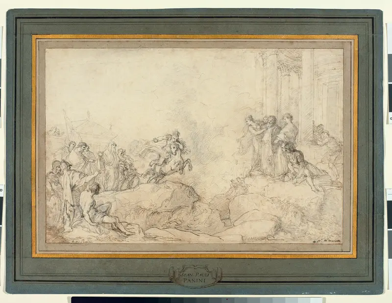Marcus Curtius Leaping into the Chasm Wall Art by Giovanni Paolo Panini - High-Resolution Digital Print