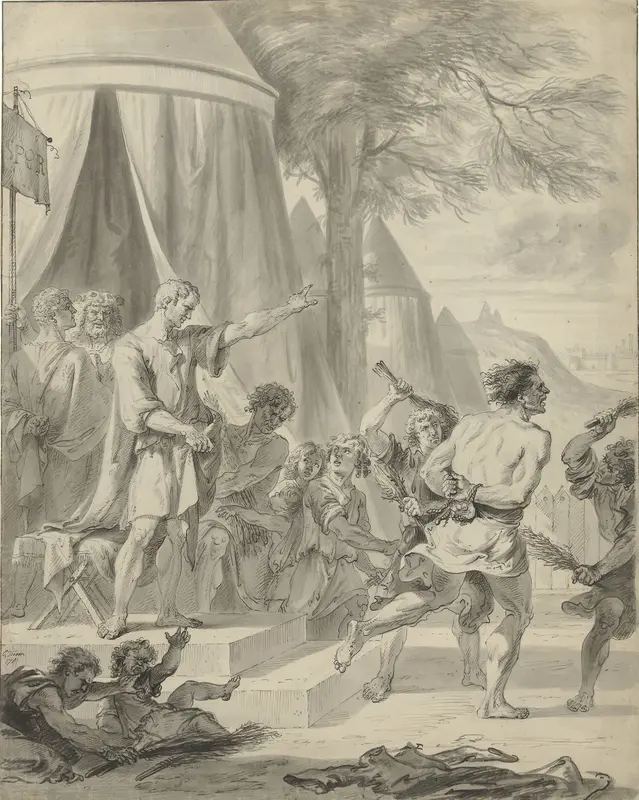 Marcus Furius Camillus laat de schoolmeester van de Falerii door diens leerlingen geselen Wall Art by Unknown - High-Resolution Digital Print