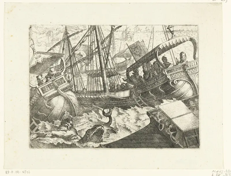 Margaretha van Oostenrijk met Filips III in een storm voor de kust van Barcelona Wall Art by Unknown - High-Resolution Digital Print
