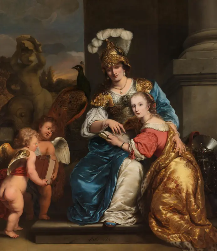 Margarita Trip as Minerva, Instructing her Sister Anna Maria Trip Wall Art by Ferdinand Bol - High-Resolution Digital Print