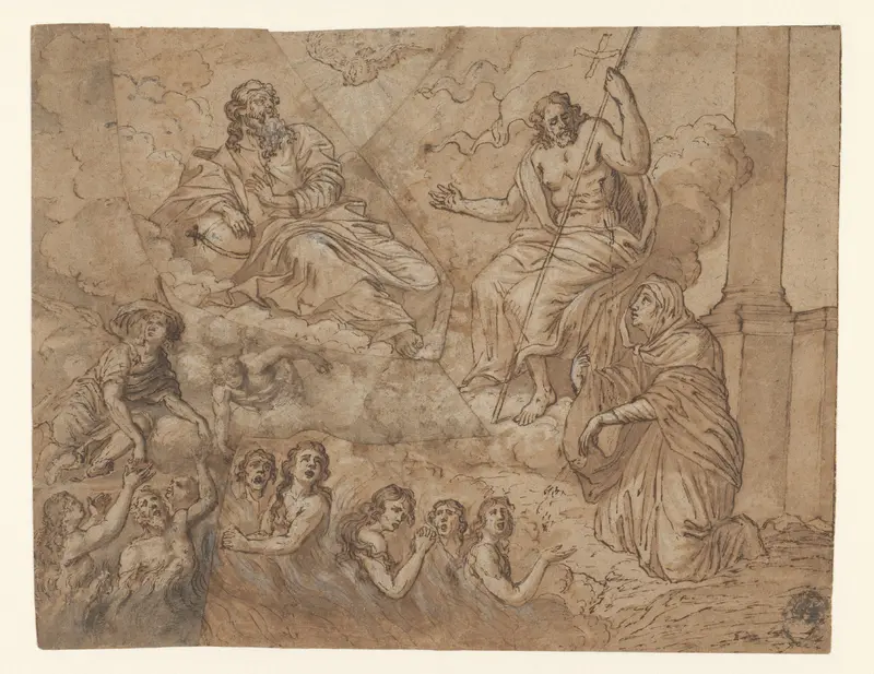 Maria als voorspraak voor zielen in het vagevuur, bij de heilige Drieëenheid Wall Art by Unknown - High-Resolution Digital Print