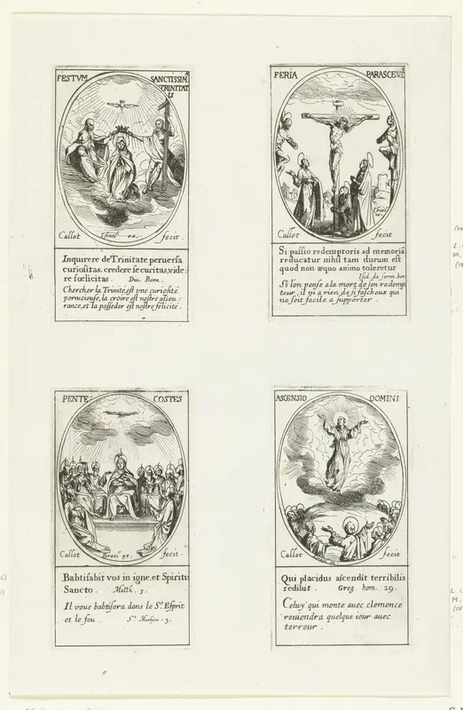 Maria door de Heilige Drie-eenheid gekroond (Drievuldigheidszondag), Kruisiging (Goede Vrijdag), Neerdaling van de Heilige Geest (Pinksteren), Hemelvaart van Christus (Hemelvaart) Wall Art by Unknown - High-Resolution Digital Print