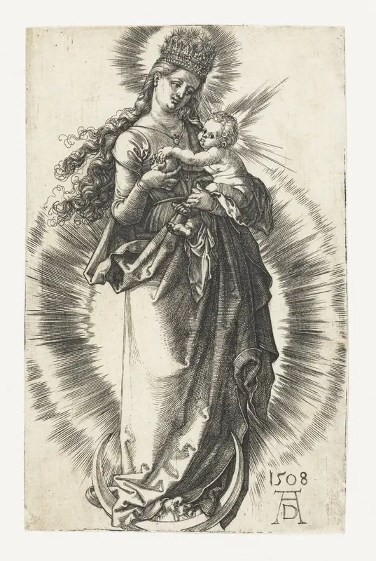 Maria, een sterrenkroon op het hoofd, met kind op de maansikkel Wall Art by Unknown - High-Resolution Digital Print