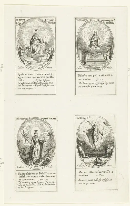 Maria en het Christuskind delen rozenkransen uit (Rozenkransfeest), Maria en het Christuskind aanbeden door een koningin, Maria overwint het Kwaad, Opstanding (Pasen) Wall Art by Unknown - High-Resolution Digital Print