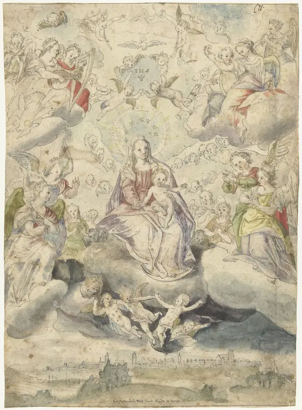 Maria en kind op de wolken te midden van engelen en cherubijnen Wall Art by anonymous - High-Resolution Digital Print