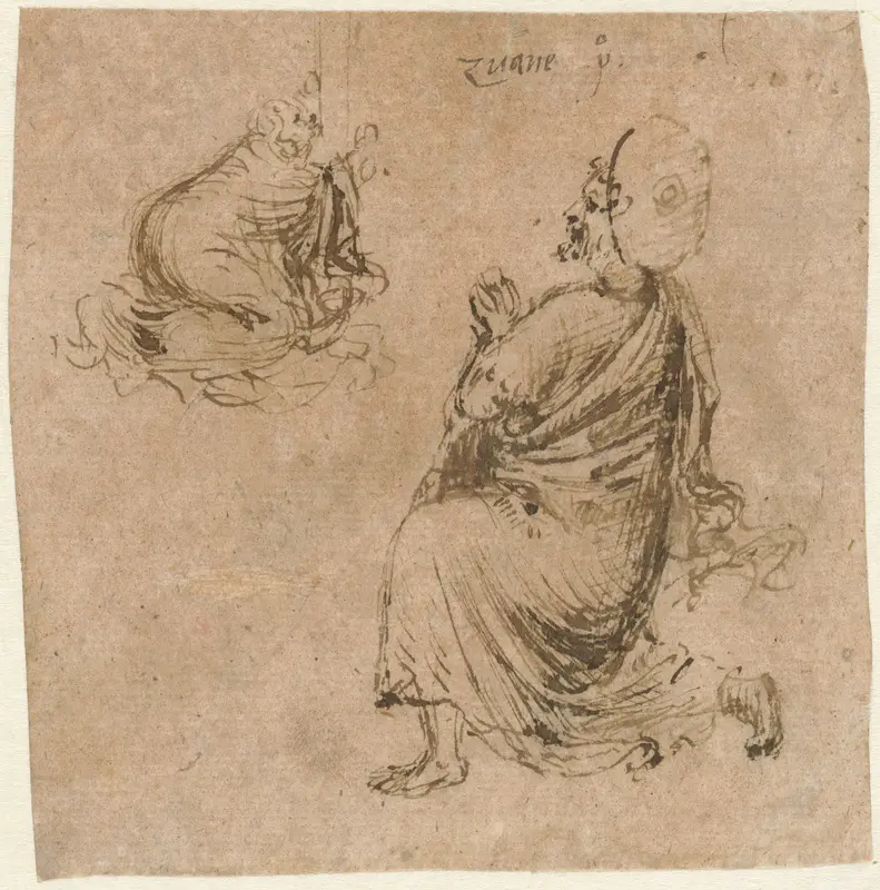 Maria Magdalena aan de voet van het kruis en de knielende Johannes Wall Art by Unknown - High-Resolution Digital Print