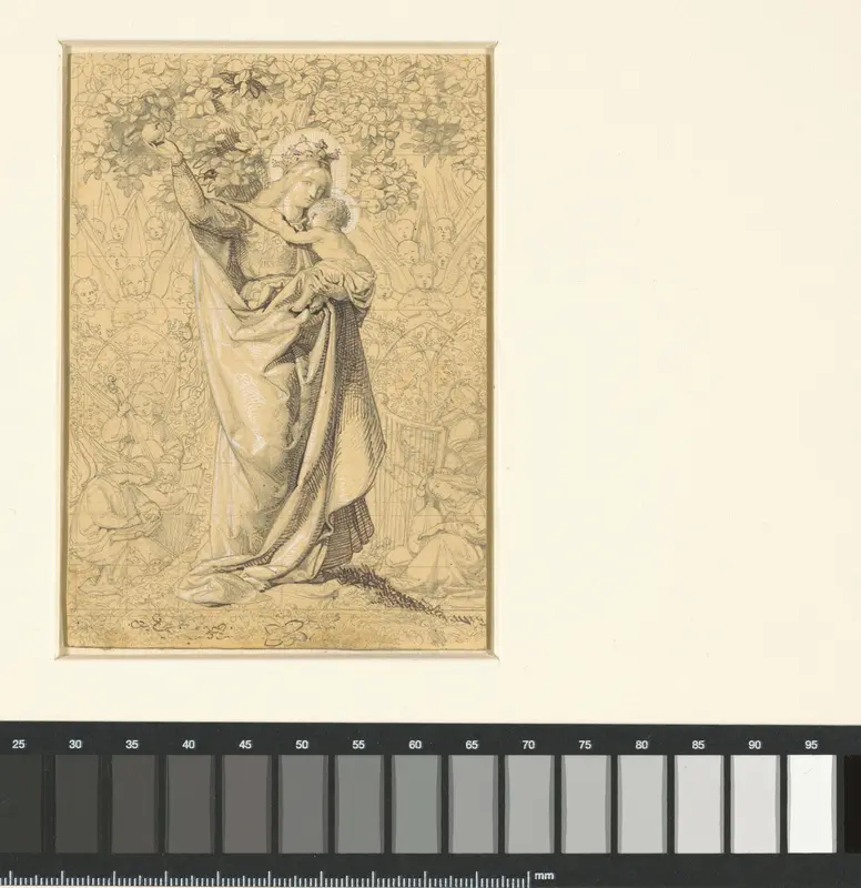 Maria met het Kind, staande onder een appelboom, temidden van musicerende engelen Wall Art by Friedrich Franz Maria Stummel - High-Resolution Digital Print
